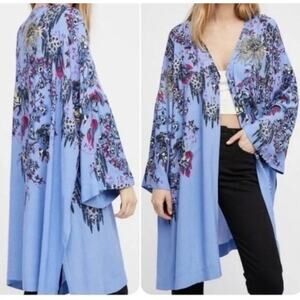 Womens Oversized Floral Free People Kimono Blue Size XS/S EUC!